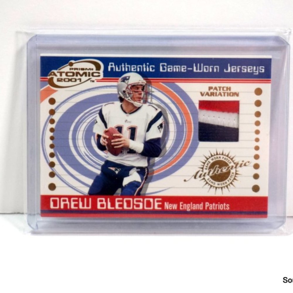2001 Drew Bledsoe Prism Atomic Game Worn Jersey Patch Variation 3 Color Patriots